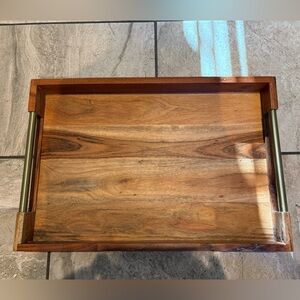 Hearth & Hand with Magnolia Wooden Serving Tray with Gold Handles